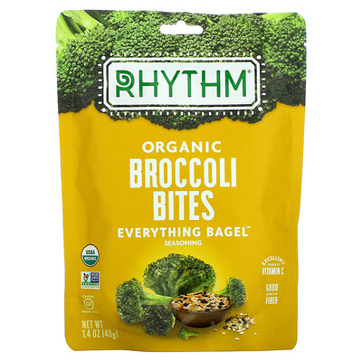 Rhythm Superfoods Органические укусы брокколи, бублики для всего, 40 г (1,4 унции)
