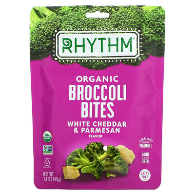 Купить Rhythm Superfoods Органические кусочки брокколи, белый чеддер и пармезан, 40 г (1, 4 унции)