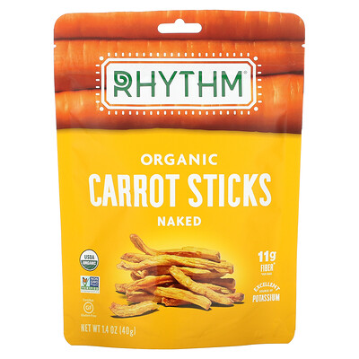Rhythm Superfoods Органические морковные палочки, голые, 40 г (1,4 унции)