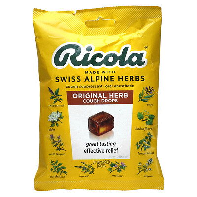 

Ricola Оригинальные натуральные леденцы от кашля с травами, 21 капля