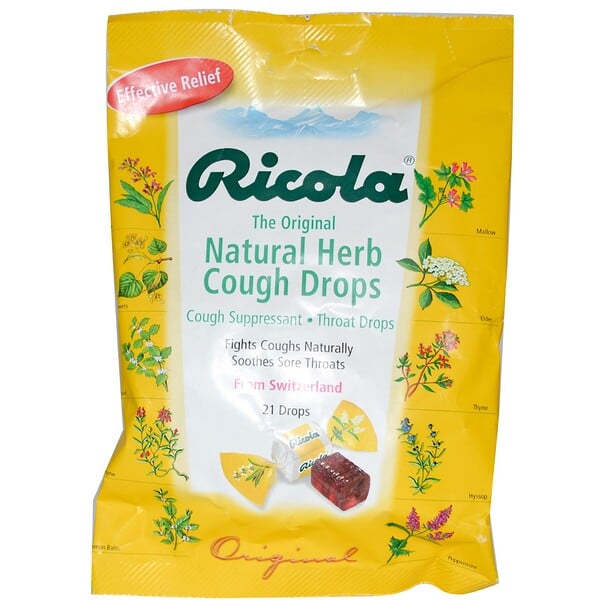 Ricola, 天然草本咳嗽緩解潤喉糖，21顆