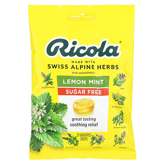 Ricola, Anestetico orale, senza zucchero, limone e menta, 1,1 mg, 19 gocce incartate