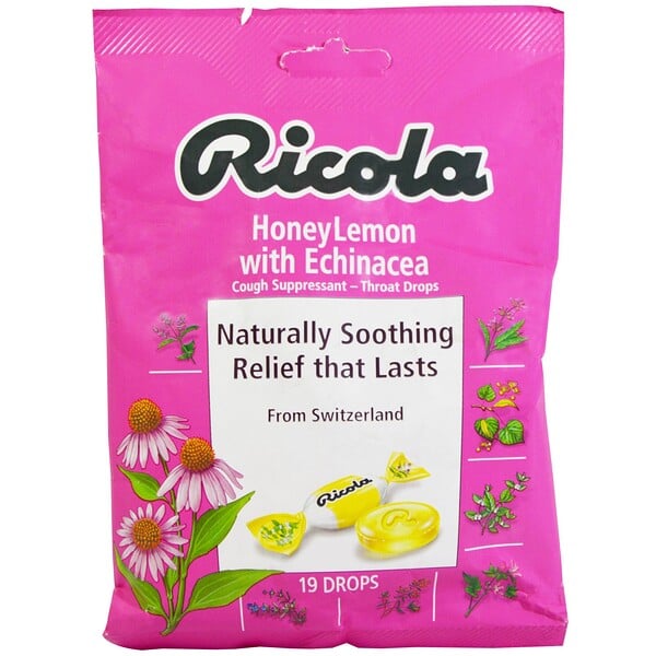 Ricola, 含有松果菊的蜂蜜檸檬咳嗽控制劑， 19滴
