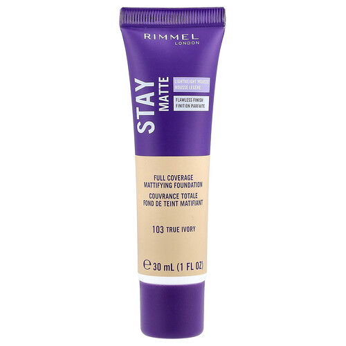 Rimmel London, Stay Matte, Full Coverage Mattifying Foundation, 103 True Ivory, 1 fl oz (30 ml)