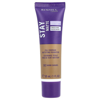 Rimmel London, Kekal Matte, Foundation Mattifying Liputan Penuh, 502 Karamel Suam, 1 fl oz (30 ml)