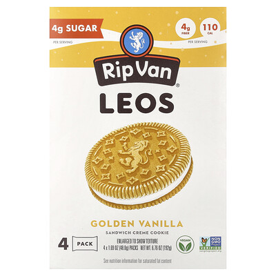 Product Image for Rip Van Wafels, Leos, Sandwich Creme Cookie, Golden Vanilla, 4 Packs, 1.69 oz (48 g) Each