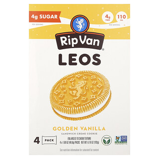 Rip Van Wafels, Leos, Galleta cremosa para sándwich, Vainilla dorada, 4 paquetes, 48 g (1,69 oz) cada uno