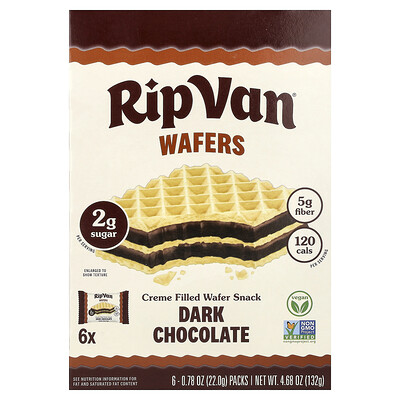 Rip Van Wafels, Obleas, Chocolate negro, 6 paquetes, 22 g (0,78 oz) cada uno