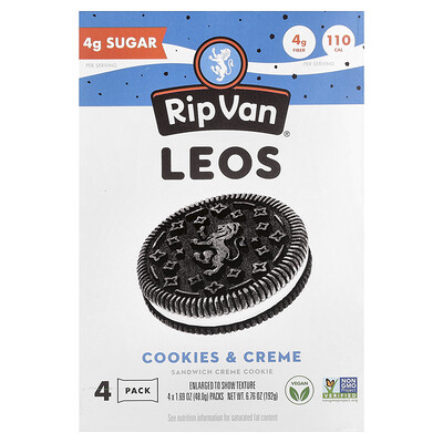 Product Image for Rip Van Wafels, Leos, Sandwich Creme Cookie, Cookies & Creme, 4 Packs, 1.69 oz (48 g) Each