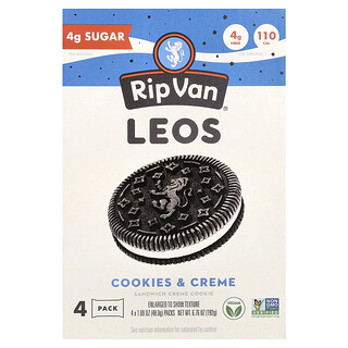 Rip Van Wafels, Leos, Galleta cremosa para sándwich, Galletas y crema, 4 paquetes, 48 g (1,69 oz) cada uno