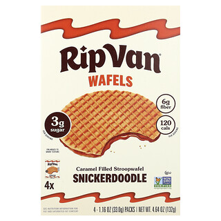 Rip Van Wafels, Stroopwafel relleno de caramelo, Snickerdoodle, 4 paquetes, 33 g (1,16 oz) cada uno