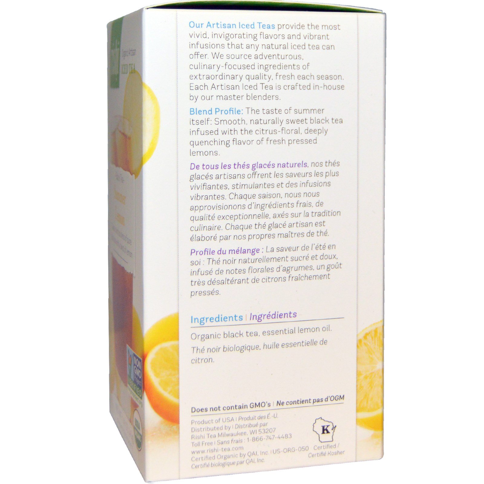 Rishi Tea, Organic Artisan Iced Tea, Black Tea, Summer Lemon, 5 1Quart