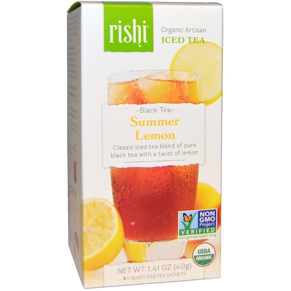 Rishi Tea, Organic Artisan Iced Tea, Black Tea, Summer Lemon, 5 1Quart
