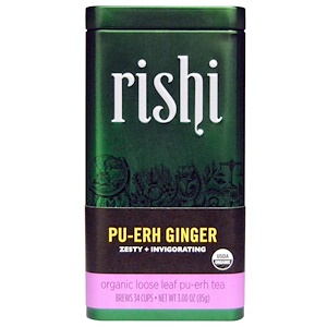 Отзывы о Риши Ти, Organic Loose Leaf Tea, Pu-Erh Ginger, 3.00 oz (85 g)