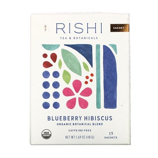 Rishi Tea, Mezcla botánica orgánica, Arándano azul e hibisco, Sin cafeína, 15 saquitos, 48 g (1,69 oz)