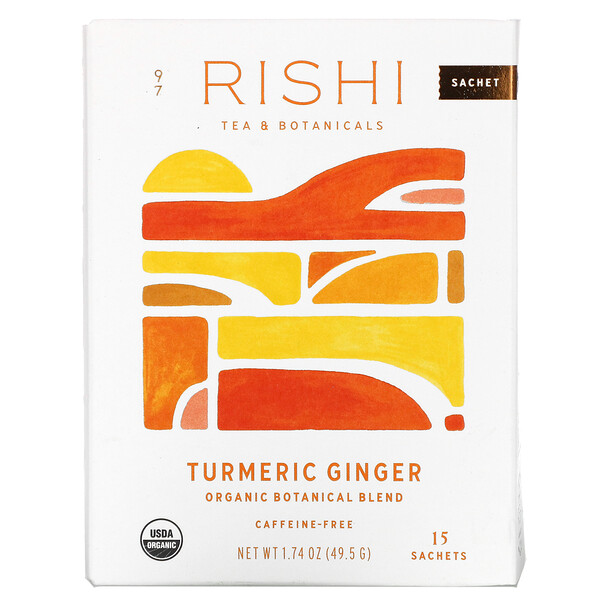 Rishi Tea‏, Organic Botanical Blend, Turmeric Ginger, Caffeine-Free, 15 Tea Bags, 1.74 oz (49.5 g)