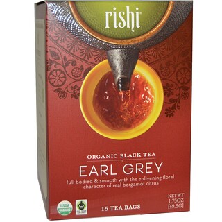 Rishi Tea, الشاي الأسود العضوي، ايرل غراي، 15 أكياس الشاي 1.75 أوقية (49.5 غرام)