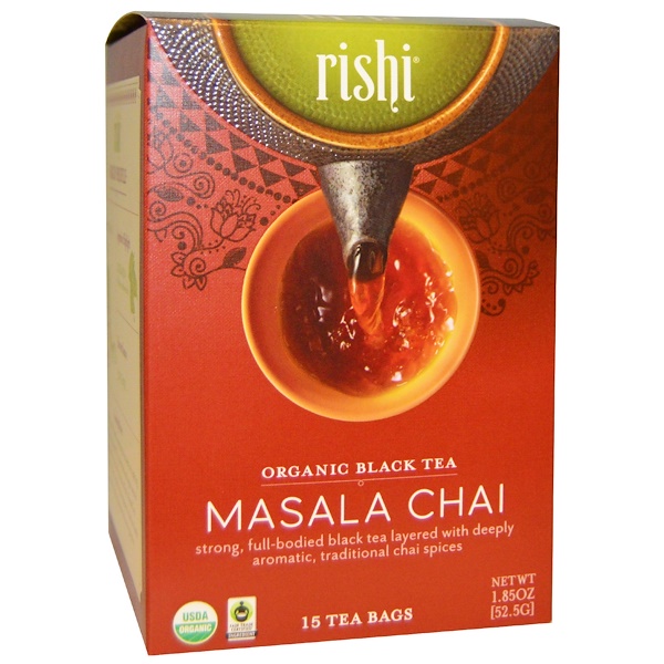 Rishi Tea, Organic Black Tea, Masala Chai, 15 Tea Bags, 1.85 oz (52.5 g