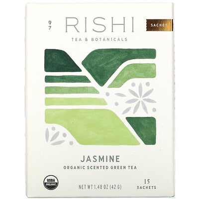Rishi Tea Organic Scented Green Tea, Jasmine, 15 Sachets, 1.48 oz (42 g)