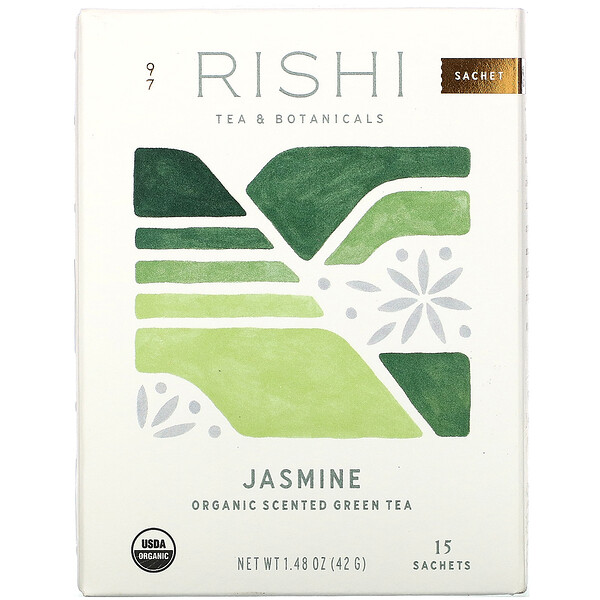 Rishi Tea‏, Organic Scented Green Tea, Jasmine, 15 Sachets, 1.48 oz (42 g)
