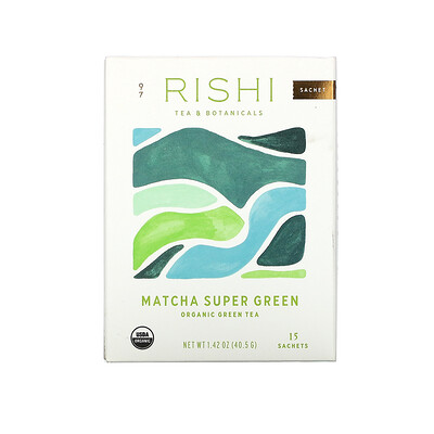Rishi Tea Organic Green Tea, Matcha Super Green, 15 Sachets, 1.42 oz (40.5 g)