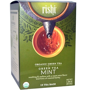 Rishi Tea, Органический зеленый чай, мятный, 15 чайных пакетиков, 1.32 унции (37.5 г)