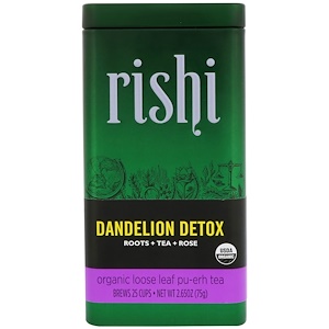 Отзывы о Риши Ти, Organic Loose Leaf Pu-Erh Tea, Dandelion Detox, 2.65 oz (75 g)