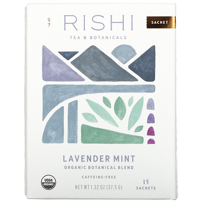 Rishi Tea Organic Botanical Blend, Lavender Mint, Caffeine-Free, 15 Sachets, 1.32 oz (37.5 g)
