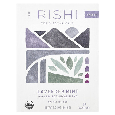 Rishi Tea  Organic Botanical Blend  Lavender Mint  Caffeine-Free  15 Sachets  1.21 oz (34.5 g)