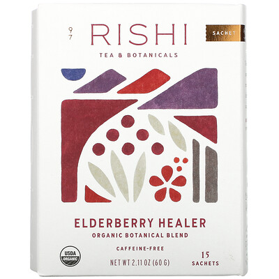 Rishi Tea Elderberry Healer, без кофеина, 15 пакетиков, 60 г (2,11 унции)