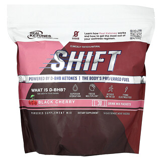 Real Ketones, Shift, Cereza negra, 30 sobres de Mezcla para preparar bebidas, 7,5 g (0,26 oz) cada uno