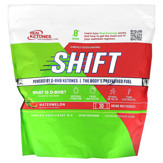 Real Ketones, Shift, Sandía, 30 sobrecitos de mezcla para preparar bebidas, 7,5 g (0,26 oz) cada uno