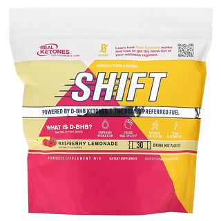 Real Ketones, Shift, Limonada de frambuesa`` 30 sobres de mezcla para preparar bebidas, 7,6 g (0,27 oz) cada uno