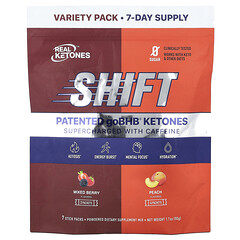 Shift, наповнений кофеїном, різноманітна упаковка, ягідна суміш, персик, 7 пакетиків-стіків по 7,3 г (0,26 унції)