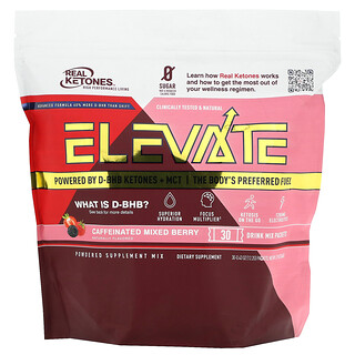 Real Ketones, Elevate, Bayas mixtas con cafeína, 30 sobrecitos de mezcla para preparar bebidas, 12,2 g (0,43 oz) cada uno
