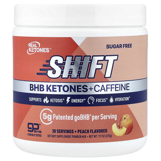 Real Ketones, Shift, BHB Ketones + Caffeine Powder Mix, Peach, 225 g (7.9 oz)