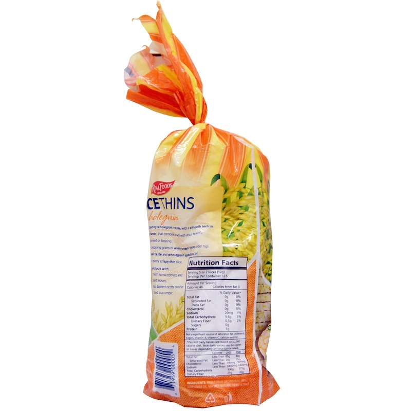 Real Foods, Rice Thins, Rice Cakes, Wholegrain, 25 Slices iHerb