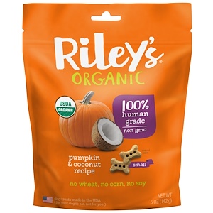 Riley’s Organics, Лакомства для собак, маленькая косточка, рецепт с тыквой и кокосом, 5 унций (142 г)