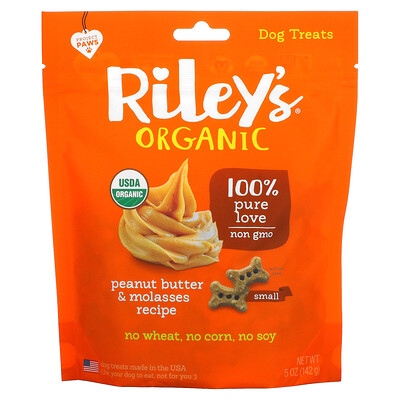 

Riley’s Organics лакомства для собак маленькая косточка рецепт с арахисовым маслом и патокой 142 г (5 унций)