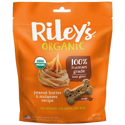 

Riley’s Organics Угощение для собак, Большая кость, Арахисовое масло & меласса, 5 унций (142 г)