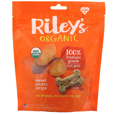 Riley’s Organics Лакомства для собак, большая косточка, рецепт с бататом, 142 г (5 унций)