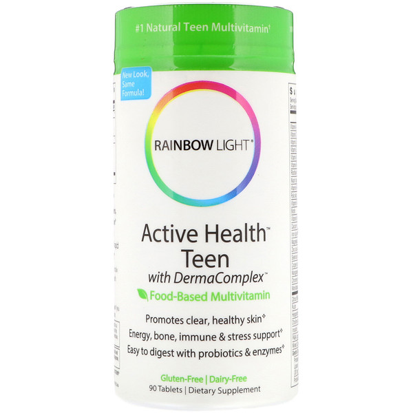 Rainbow Light, Aktiver Gesunder Teenager mit Derma Komplex, Multivitamin auf Lebensmittelbasis, 90 Tabletten