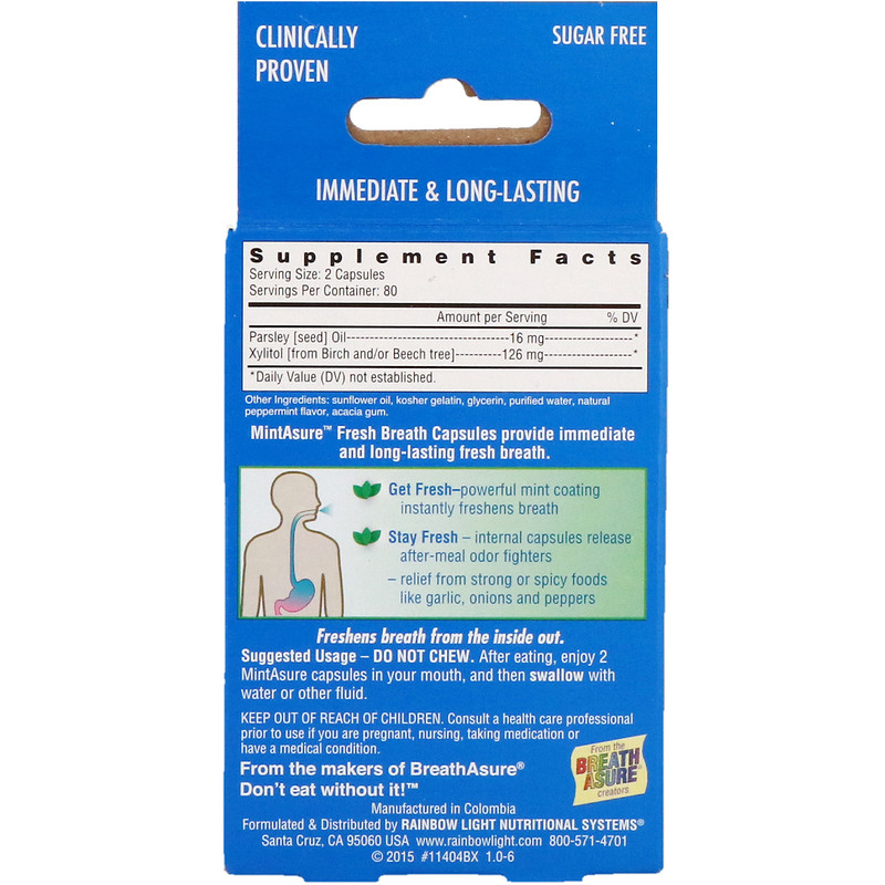 Rainbow Light, Mint Asure, Fresh Breath Capsules , 160 Capsules iHerb