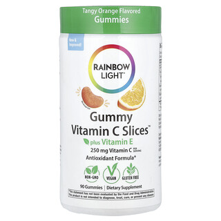 Rainbow Light, Gummy Vitamin C Slices™ 加维生素 E，浓郁橙味，90 粒软糖