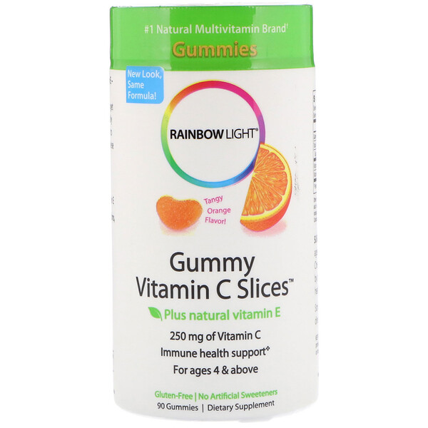 Rainbow Light, Gummy Vitamin C Slices, Vitamin-C-Fruchtgummi-Stückchen, spritzige Orange, 90 Fruchtgummis