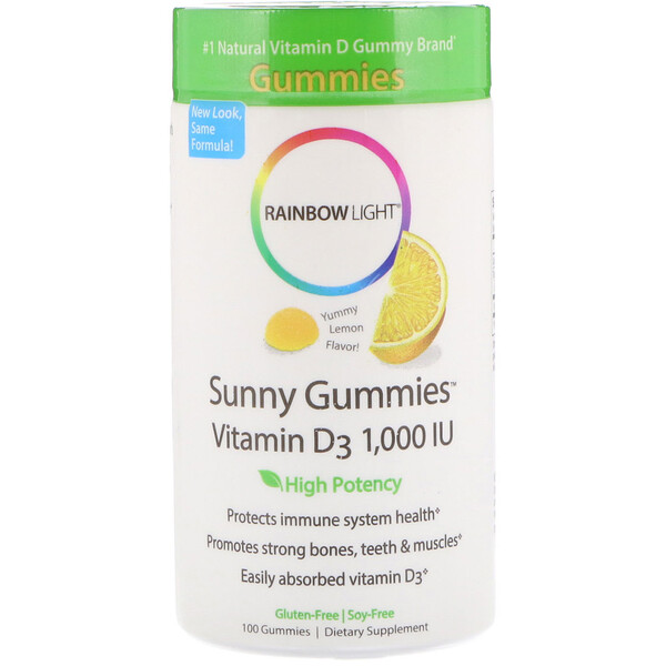 Rainbow Light, Sunny Gummies Vitamin D3, leckerer Zitronengeschmack, 1.000 IU, 100 Gummies