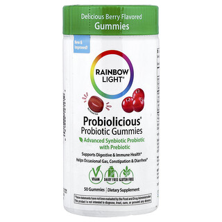Rainbow Light, Probiolicious Probiotic Gummies, Delicious Berry, 50 Gummies