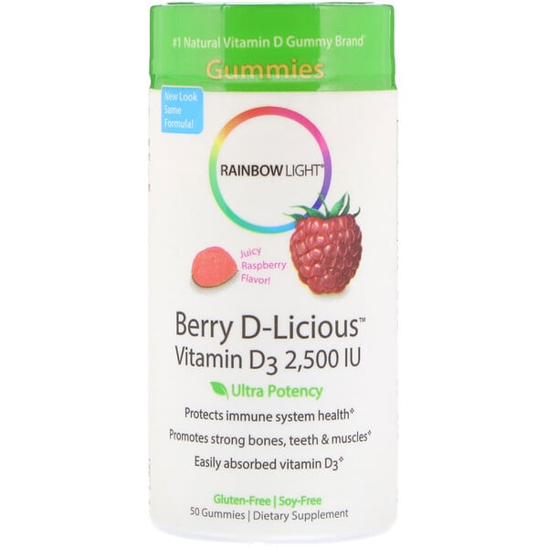 Rainbow Light, Berry D-Licious, Vitamin D3, Himbeergeschmack, 2.500 IE, 50 Weingummis