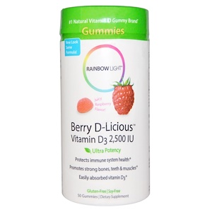 Rainbow Light, Berry D-Licious, витамин D3, со вкусом малины, 2,500 МЕ, 50 желейных конфет
