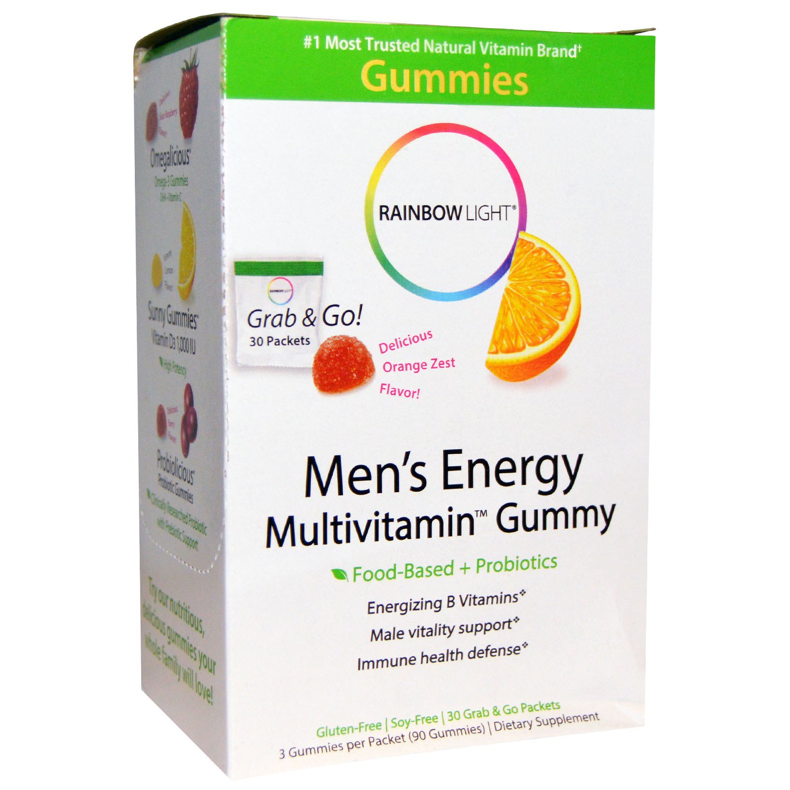Rainbow Light, Men's Energy Multivitamin Gummy, Orange Zest Flavor, 30 Packets